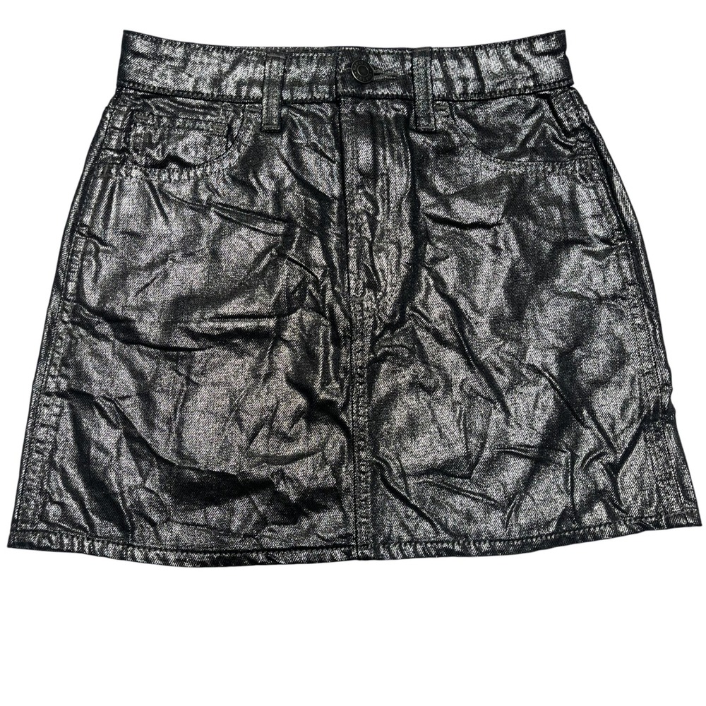 Gap Kids Metallic Silver Denim‎ Mini Skirt Size 10 Adjustable Waist